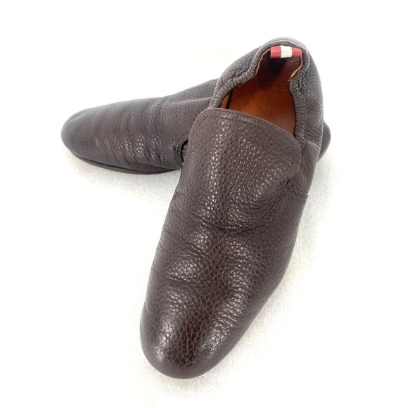 BALLY Brown Pebbled Leather Cowboy Driver Loafers Collapsable Shoes Sz 7 USA - Picture 5 of 16